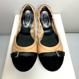 Tod’s Original Driver Ballet Flat- Tan/ Black